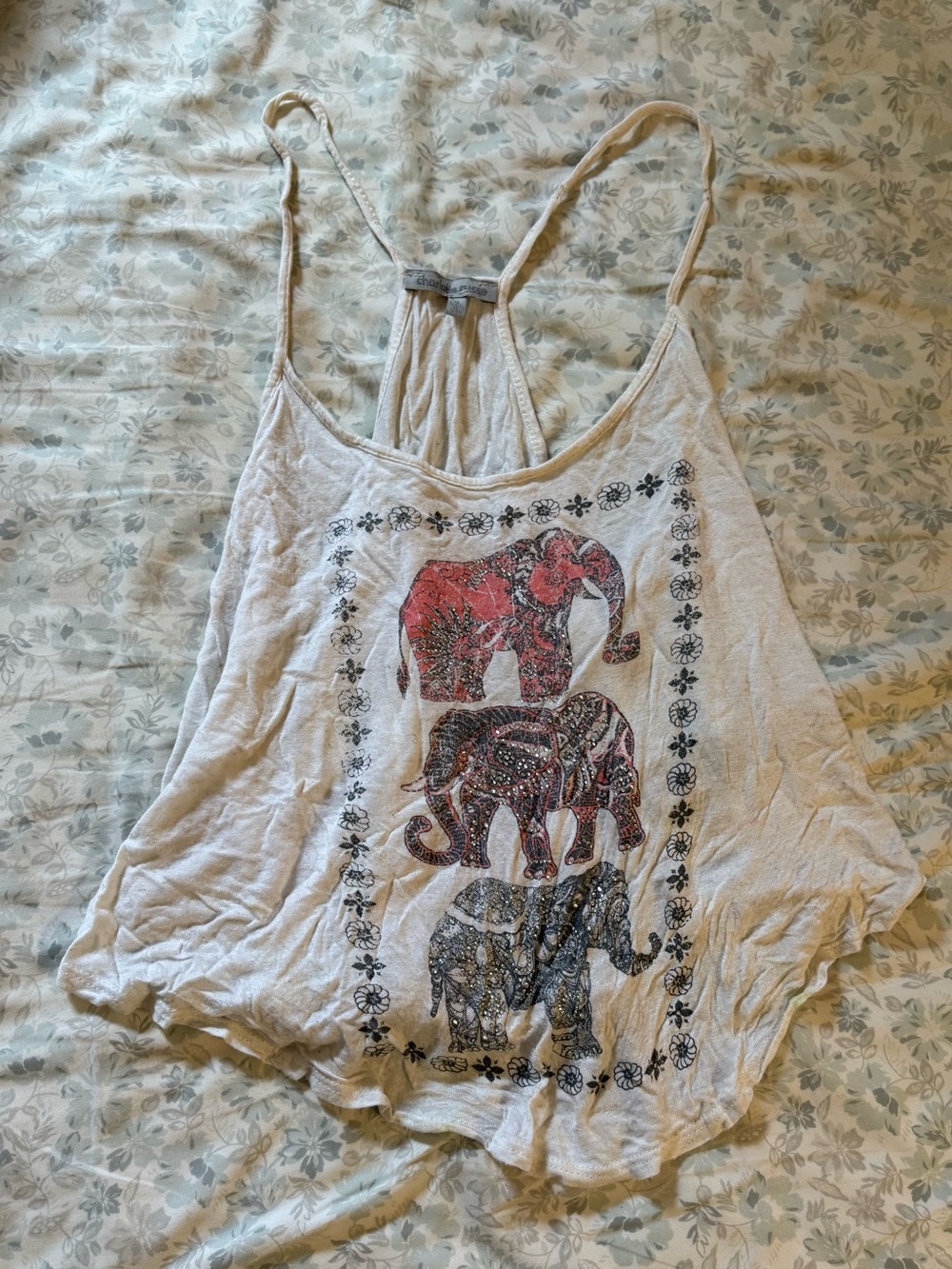 Charlotte Russe Cream Racerback Tank with Elephant Print